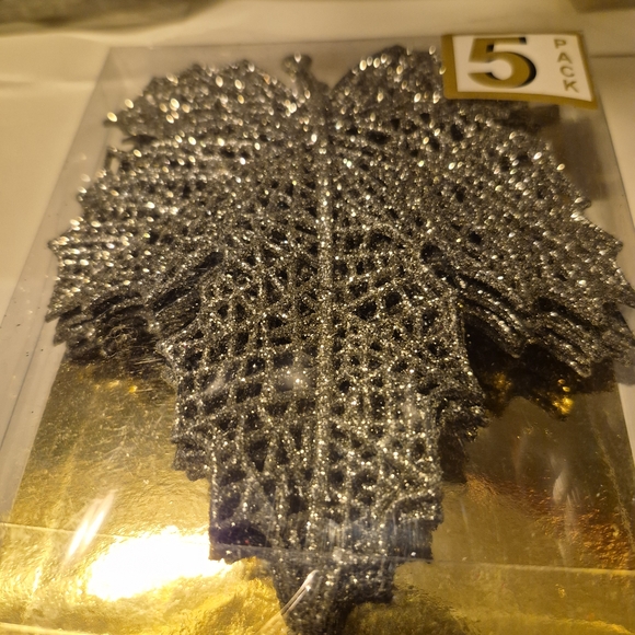 Elegant Glittery Silver Maple Leaf Ornaments - 50 total - Picture 7 of 8